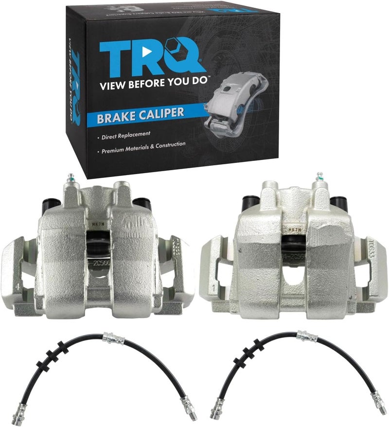 TRQ Front Brake Caliper Set Zinc Coated Brackets Hoses Compatible with 2005-2007 Ford Escape 2005-2006 Mazda Tribute 2007 Mercury Mariner - Image 1